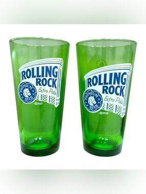 Rolling Rock Green 20oz Pint Glasses - Set of 2